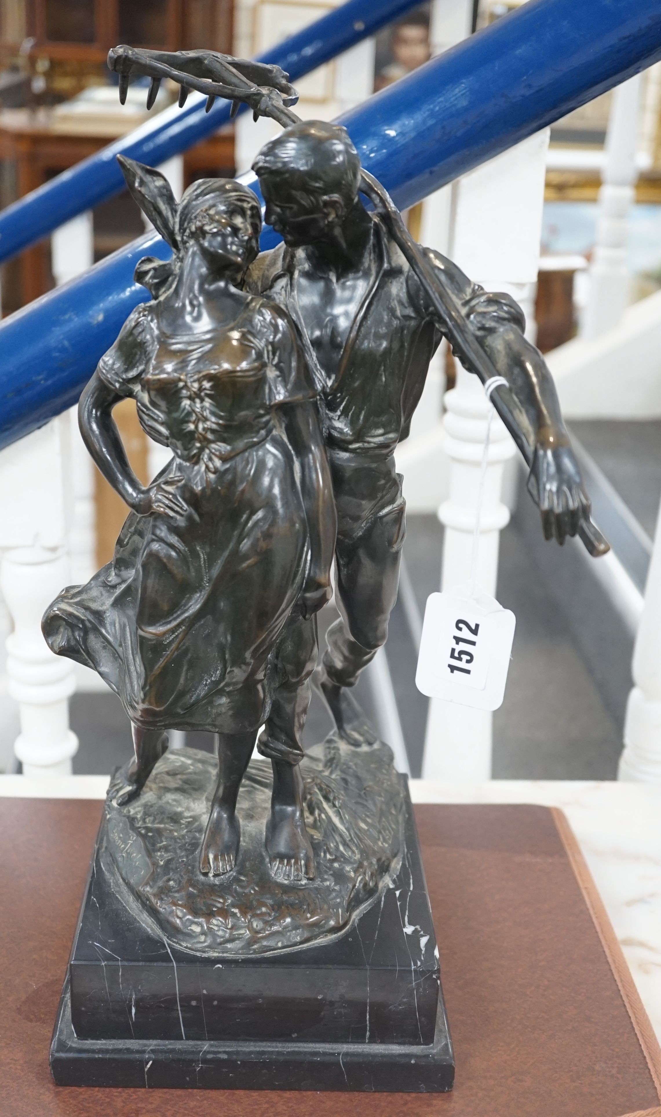 A signed Bruno Zack bronze of peasant lovers, 42 cms high.